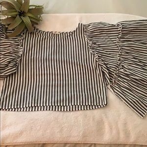 Cropped, Striped, Bell Sleeve Shirt